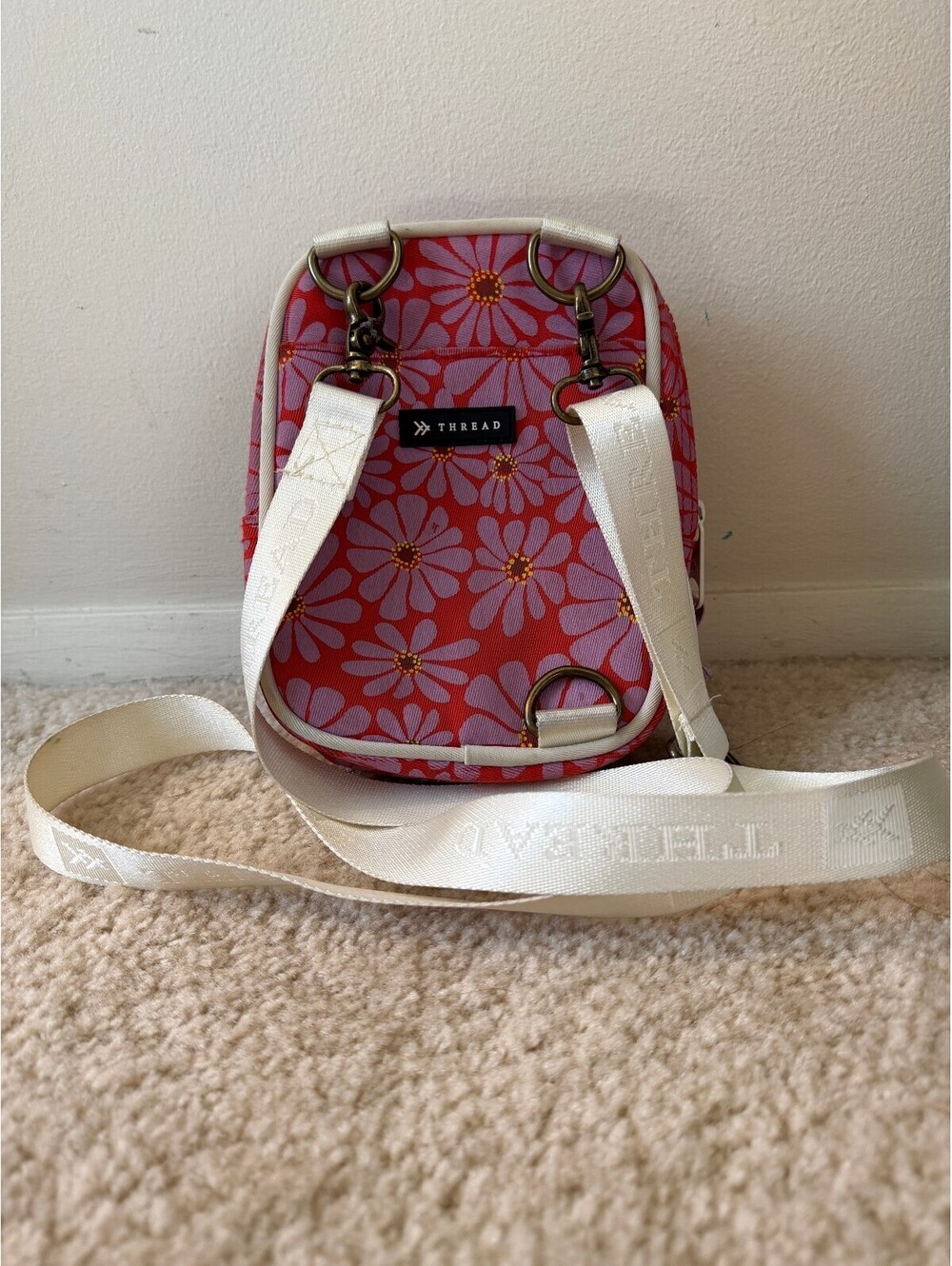 Thread Emmeline Crossbody Bag Red Pink Daisy Floral Detachable Adjustable Strap
